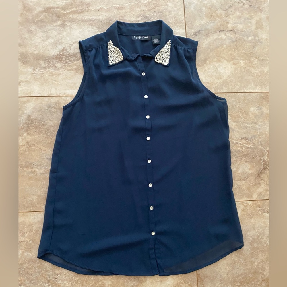 NWOT Speed Limit MPH Beaded Collar Chiffon Blouse